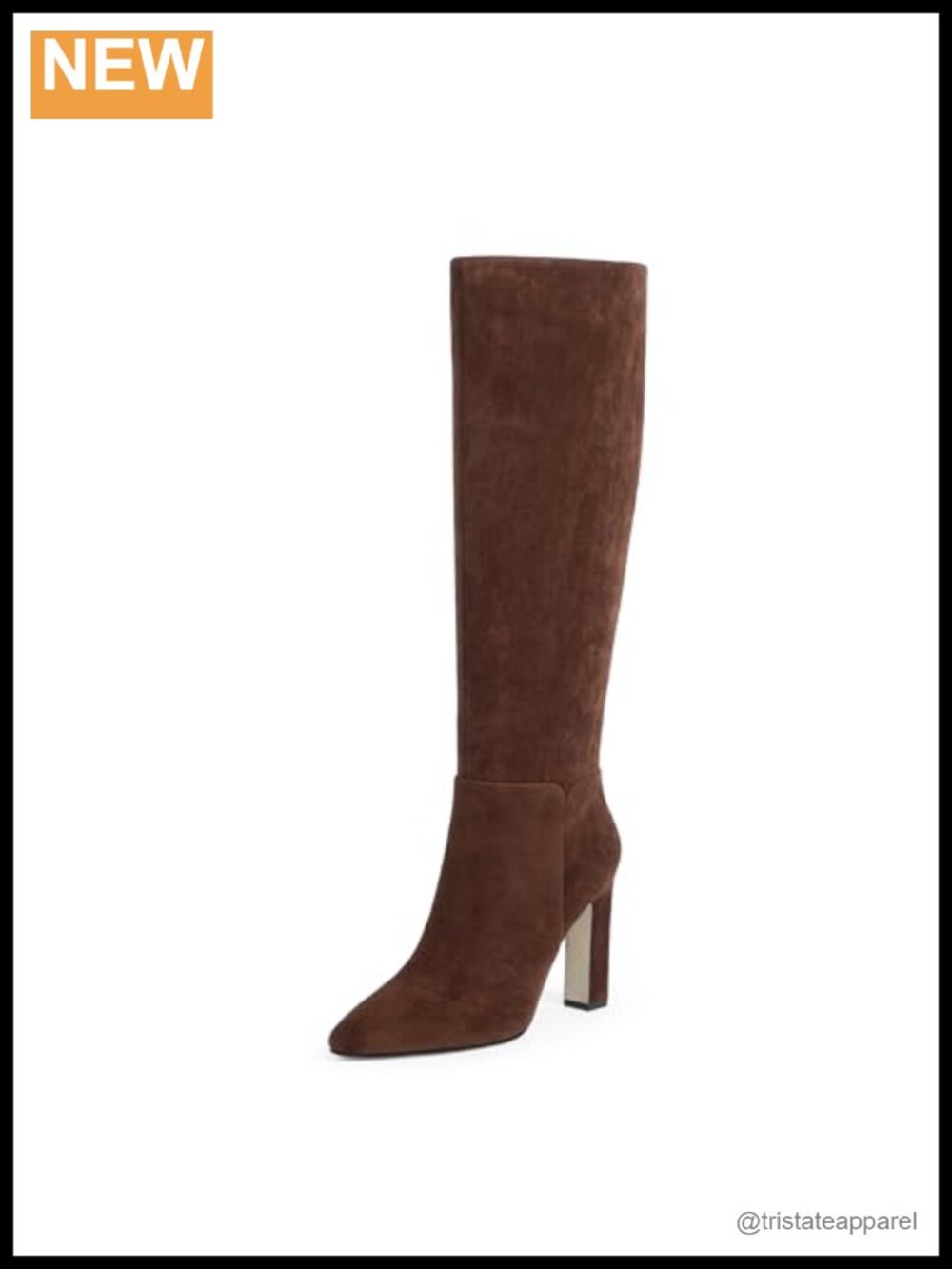 Women Knee High Boots Almond Toe Chunky High Heel Boots Faux Suede